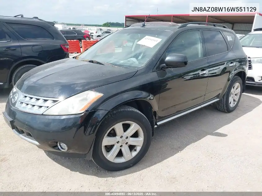 2006 Nissan Murano Sl VIN: JN8AZ08W16W551129 Lot: 42494593