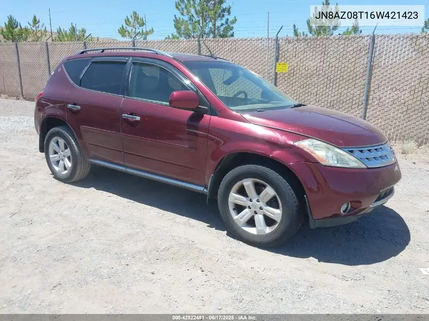 2006 Nissan Murano Sl VIN: JN8AZ08T16W421423 Lot: 42522481