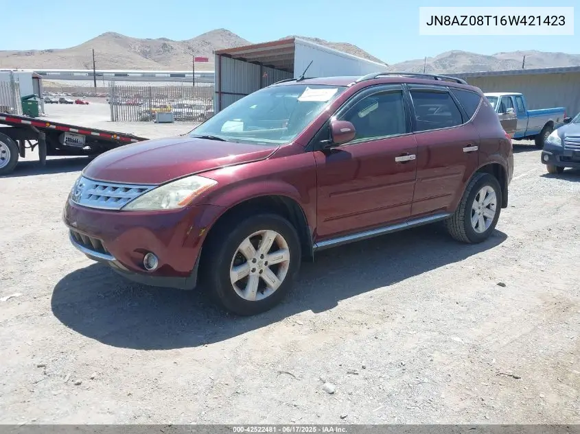 2006 Nissan Murano Sl VIN: JN8AZ08T16W421423 Lot: 42522481