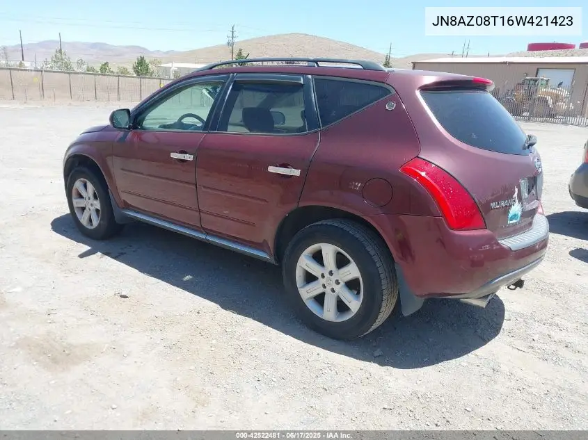 2006 Nissan Murano Sl VIN: JN8AZ08T16W421423 Lot: 42522481