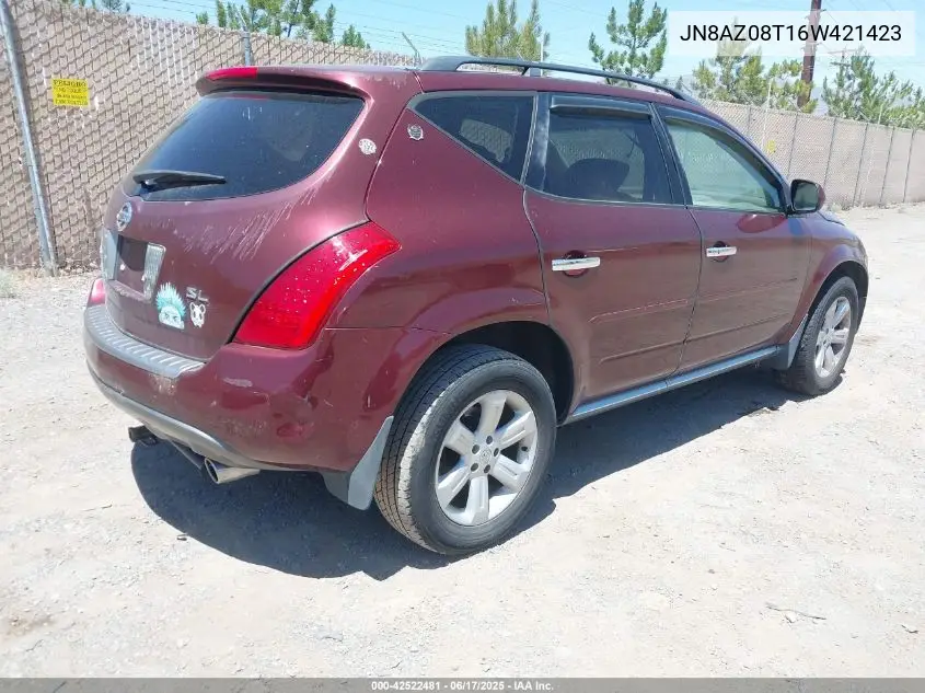 2006 Nissan Murano Sl VIN: JN8AZ08T16W421423 Lot: 42522481