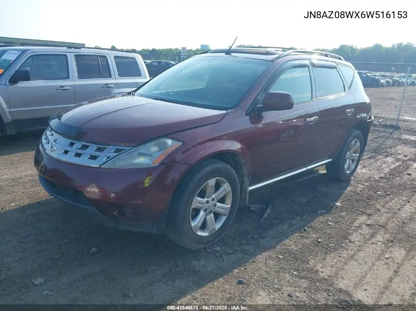 2006 Nissan Murano Sl VIN: JN8AZ08WX6W516153 Lot: 42546570