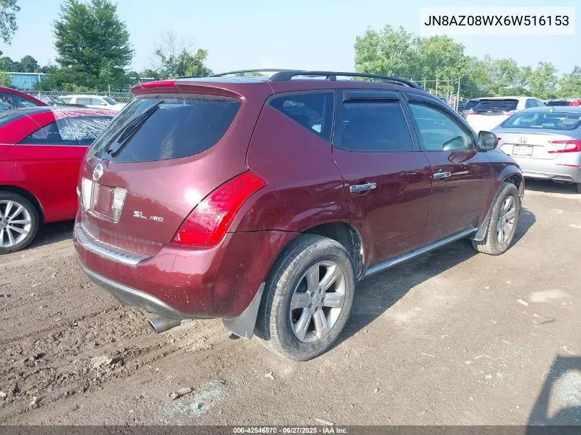 2006 Nissan Murano Sl VIN: JN8AZ08WX6W516153 Lot: 42546570