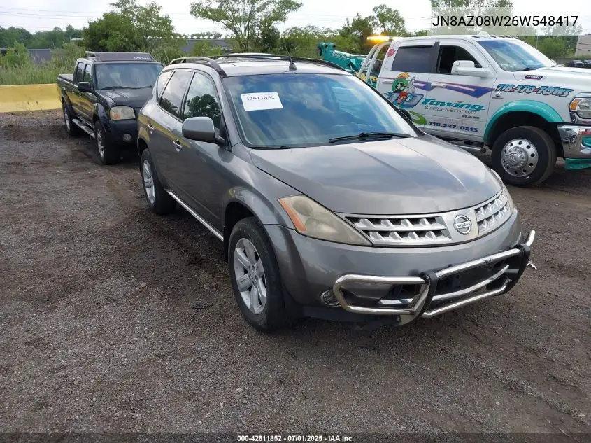 2006 Nissan Murano Sl/Se/S VIN: JN8AZ08W26W548417 Lot: 42611852