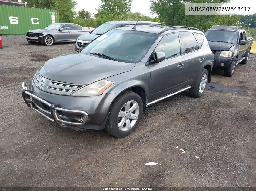2006 Nissan Murano Sl/Se/S VIN: JN8AZ08W26W548417 Lot: 42611852