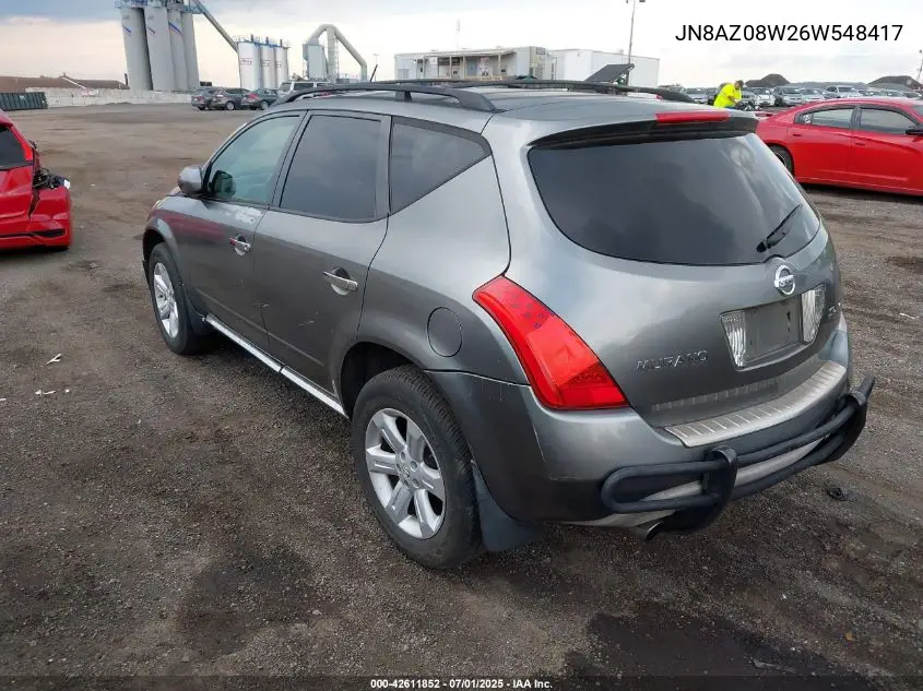 2006 Nissan Murano Sl/Se/S VIN: JN8AZ08W26W548417 Lot: 42611852