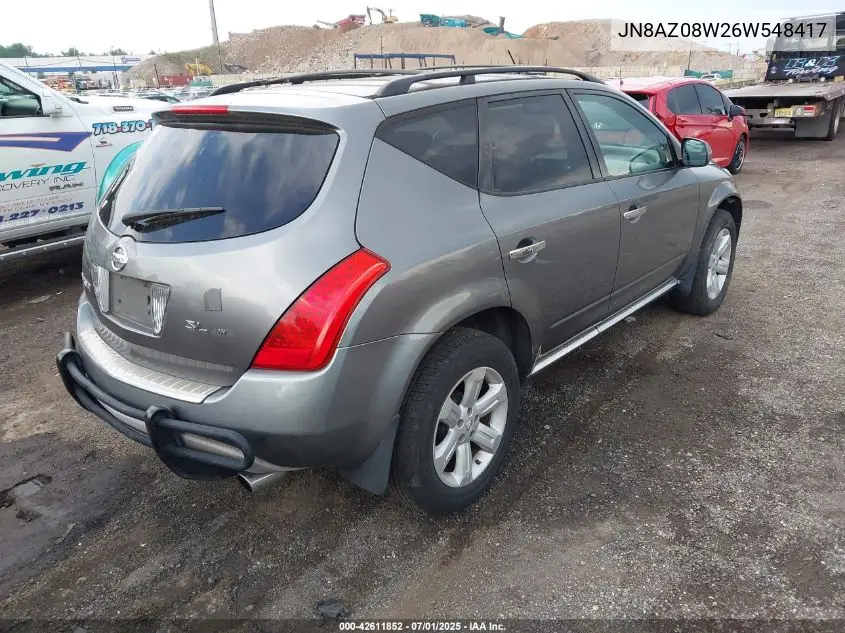 2006 Nissan Murano Sl/Se/S VIN: JN8AZ08W26W548417 Lot: 42611852