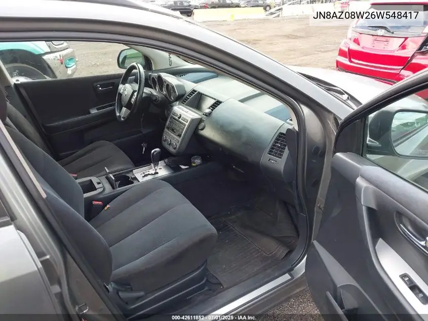 2006 Nissan Murano Sl/Se/S VIN: JN8AZ08W26W548417 Lot: 42611852