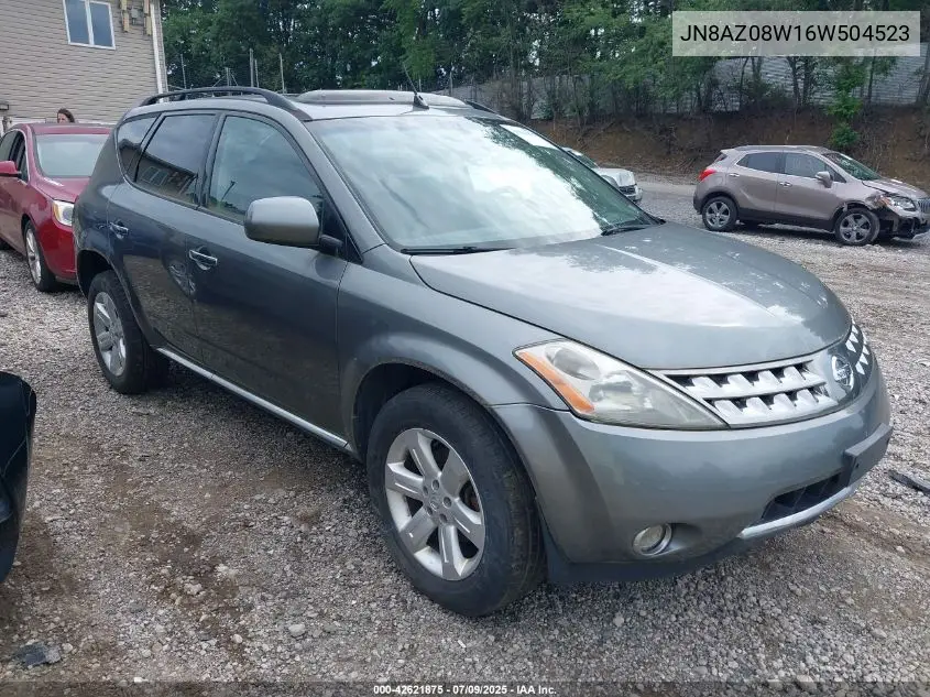 2006 Nissan Murano Sl VIN: JN8AZ08W16W504523 Lot: 42621875
