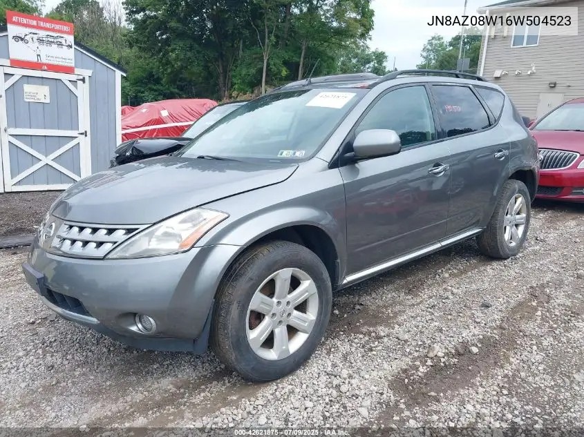 2006 Nissan Murano Sl VIN: JN8AZ08W16W504523 Lot: 42621875
