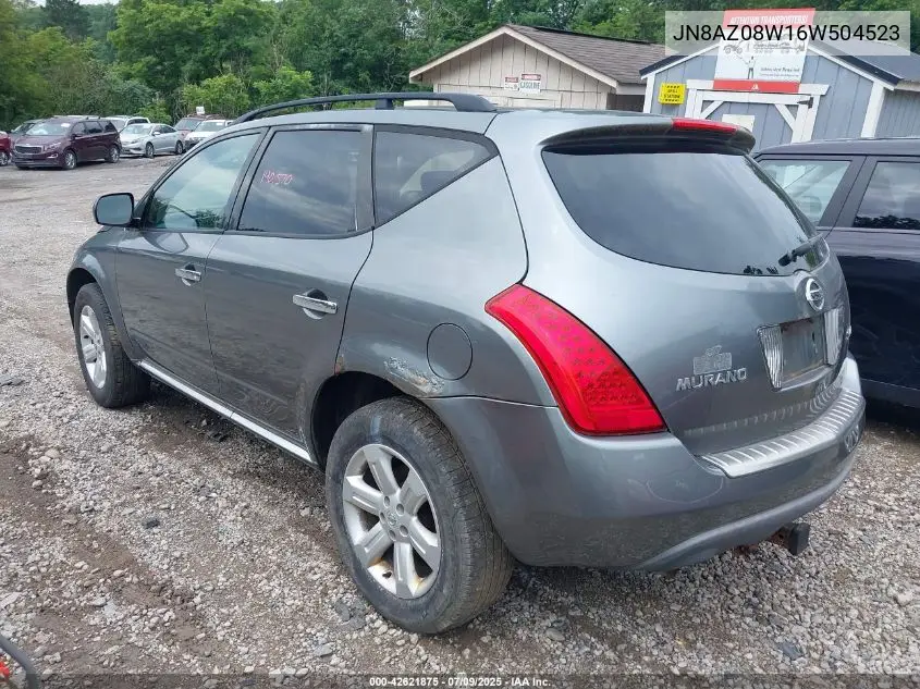 2006 Nissan Murano Sl VIN: JN8AZ08W16W504523 Lot: 42621875