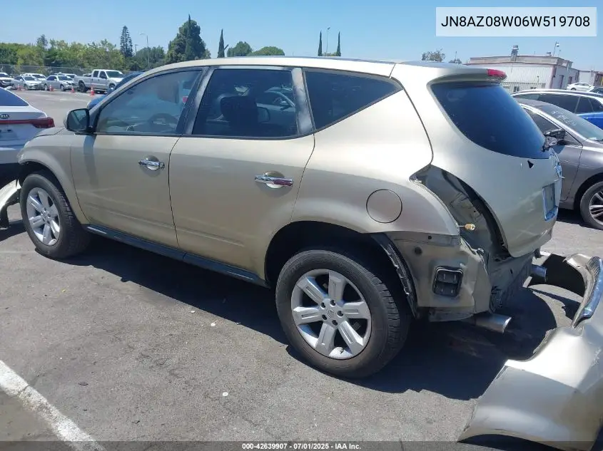 2006 Nissan Murano S VIN: JN8AZ08W06W519708 Lot: 42639907
