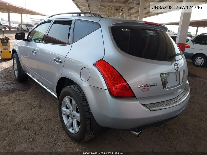 2006 Nissan Murano Sl VIN: JN8AZ08T76W424746 Lot: 42644801