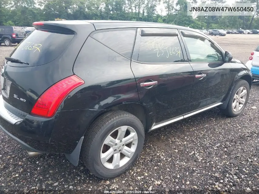 2007 Nissan Murano Sl VIN: JN8AZ08W47W650450 Lot: 42633857