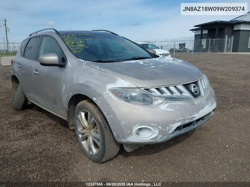 2009 Nissan Murano S/Sl/Le VIN: JN8AZ18W09W209374 Lot: 12337555