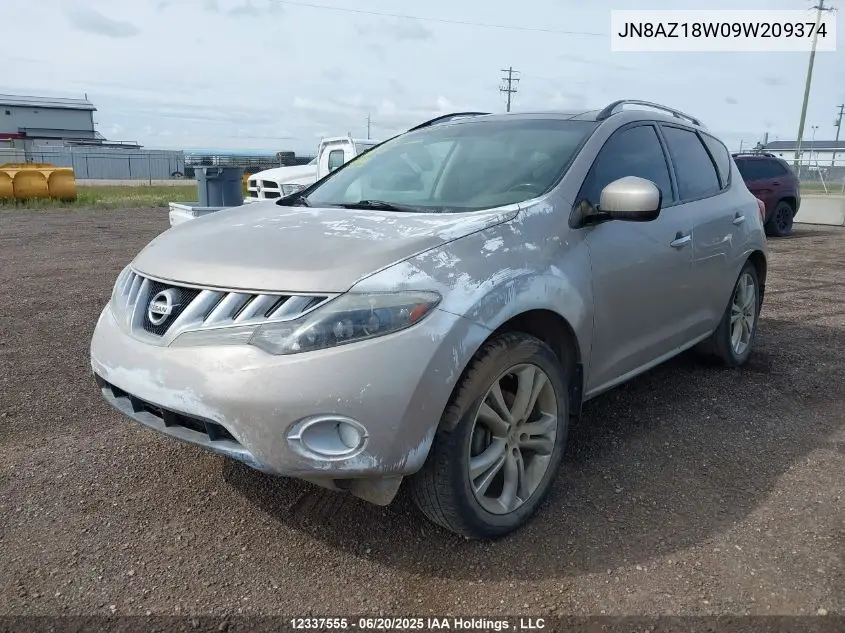 2009 Nissan Murano S/Sl/Le VIN: JN8AZ18W09W209374 Lot: 12337555