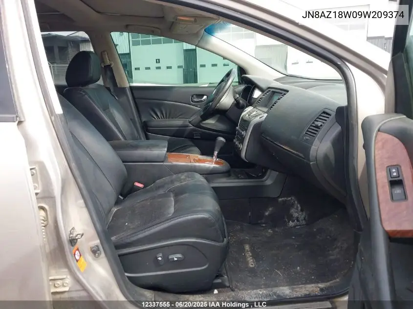 2009 Nissan Murano S/Sl/Le VIN: JN8AZ18W09W209374 Lot: 12337555
