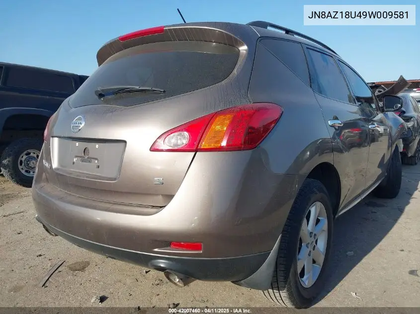2009 Nissan Murano S VIN: JN8AZ18U49W009581 Lot: 42007460