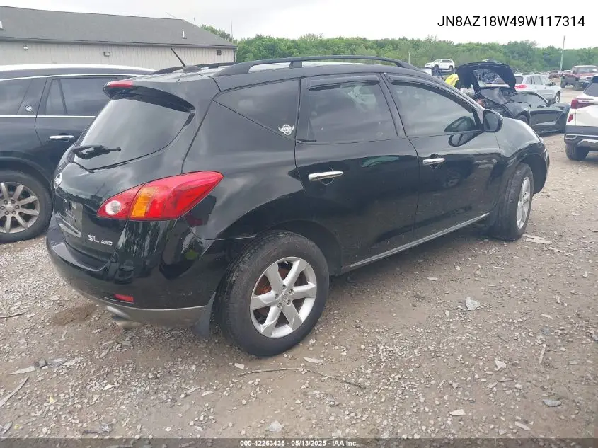 2009 Nissan Murano Sl VIN: JN8AZ18W49W117314 Lot: 42263435
