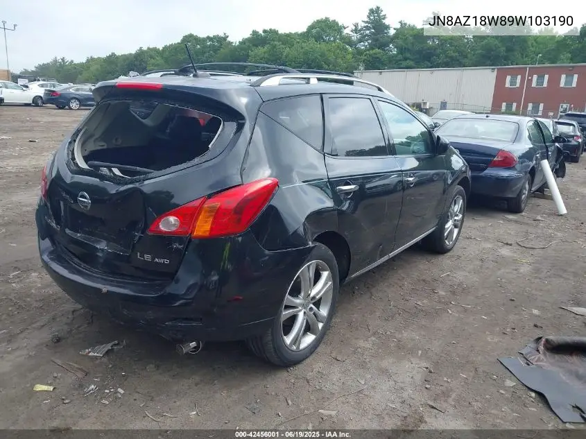 2009 Nissan Murano Le VIN: JN8AZ18W89W103190 Lot: 42456001
