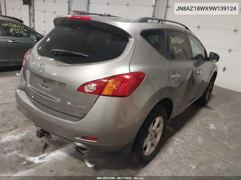 2009 Nissan Murano Sl VIN: JN8AZ18WX9W139124 Lot: 42533260