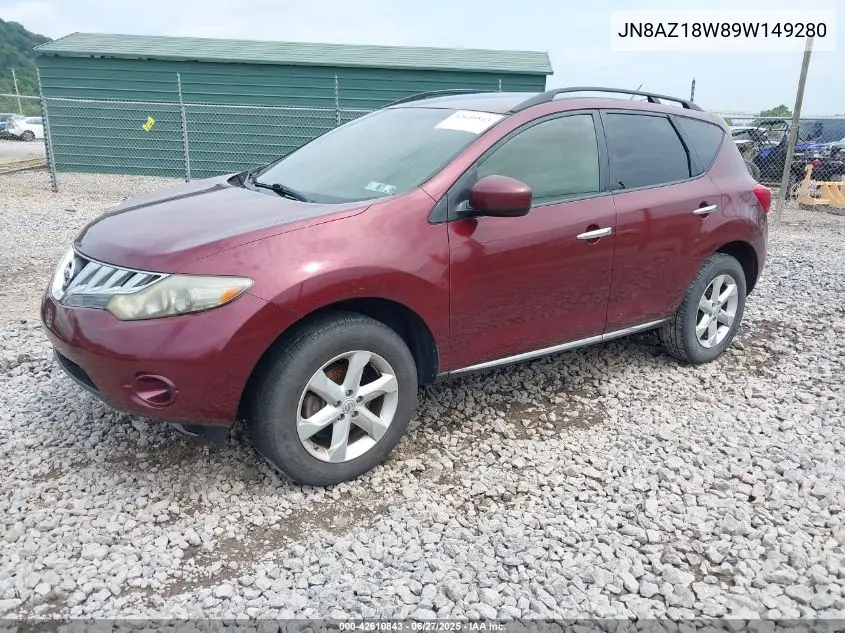 2009 Nissan Murano S VIN: JN8AZ18W89W149280 Lot: 42610843