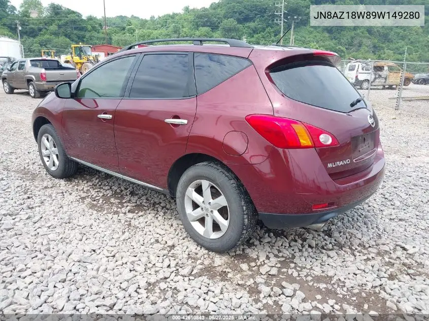 2009 Nissan Murano S VIN: JN8AZ18W89W149280 Lot: 42610843