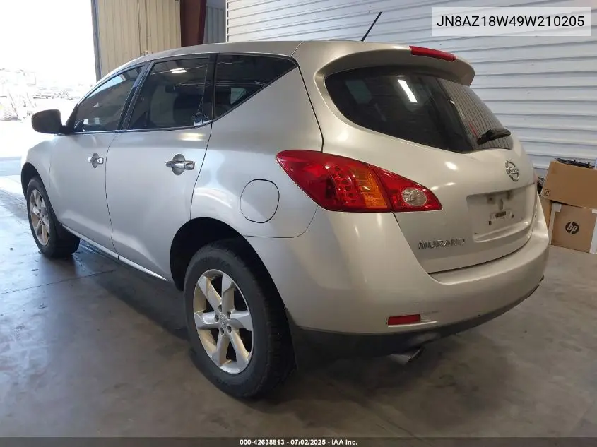 2009 Nissan Murano S VIN: JN8AZ18W49W210205 Lot: 42638813