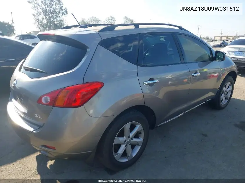 2009 Nissan Murano Sl VIN: JN8AZ18U09W031612 Lot: 42750234