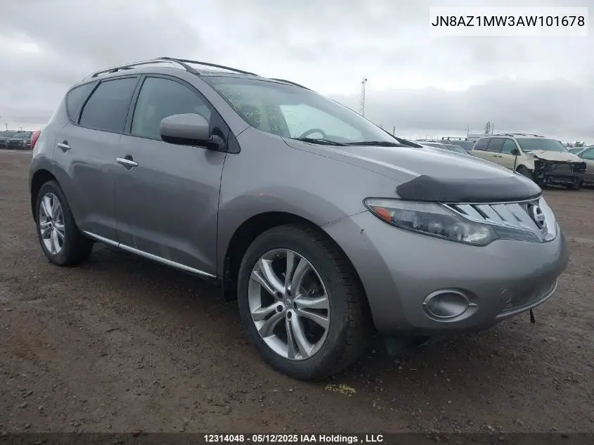 2010 Nissan Murano S/Sl/Le VIN: JN8AZ1MW3AW101678 Lot: 12314048