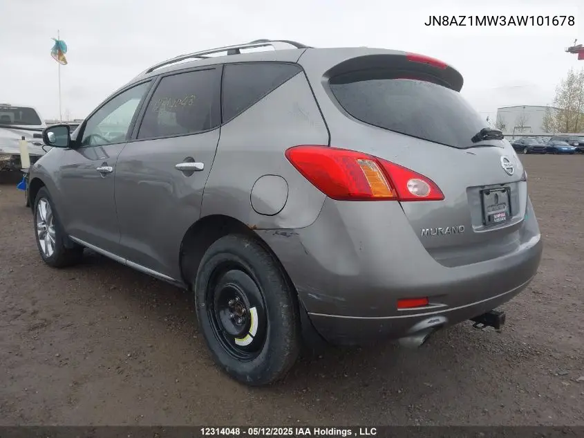 2010 Nissan Murano S/Sl/Le VIN: JN8AZ1MW3AW101678 Lot: 12314048