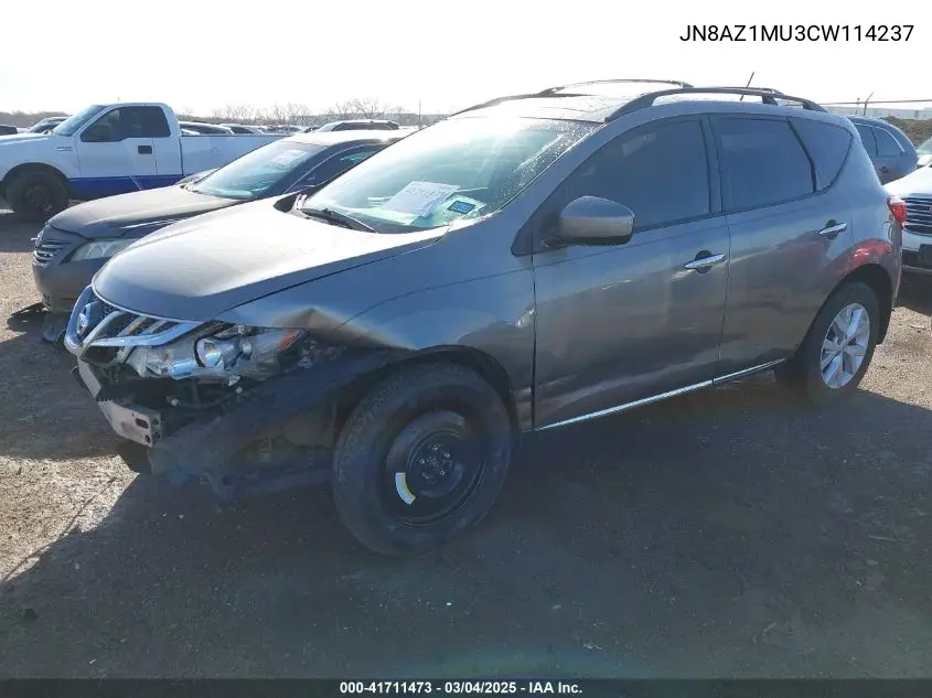 2012 Nissan Murano Sl VIN: JN8AZ1MU3CW114237 Lot: 41711473