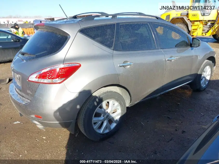 2012 Nissan Murano Sl VIN: JN8AZ1MU3CW114237 Lot: 41711473