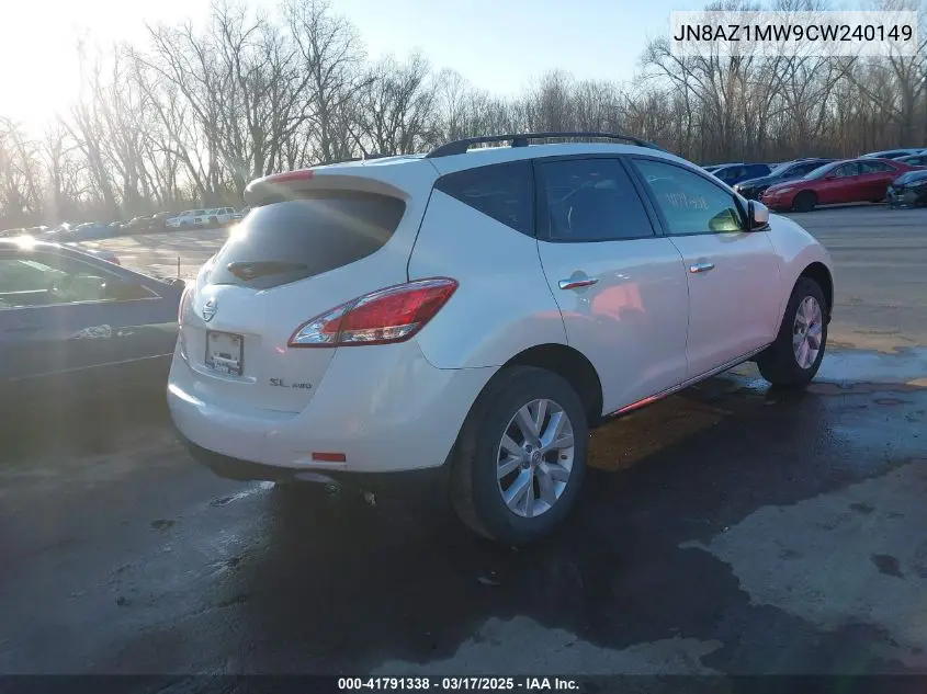 2012 Nissan Murano Sl VIN: JN8AZ1MW9CW240149 Lot: 41791338