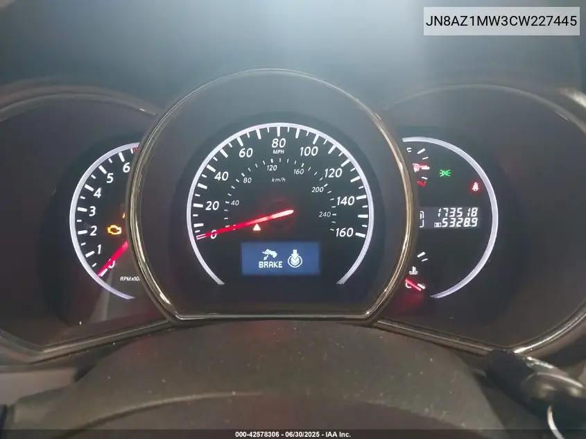 2012 Nissan Murano Sl VIN: JN8AZ1MW3CW227445 Lot: 42578306