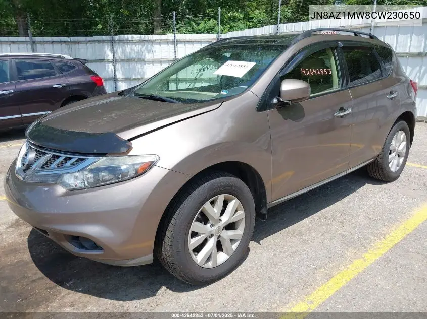 2012 Nissan Murano Sl VIN: JN8AZ1MW8CW230650 Lot: 42642853