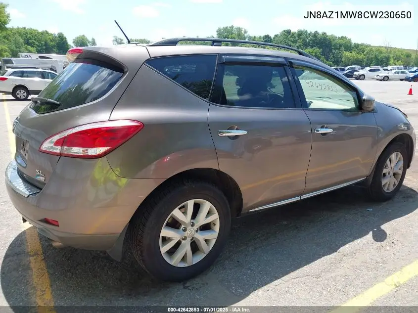 2012 Nissan Murano Sl VIN: JN8AZ1MW8CW230650 Lot: 42642853