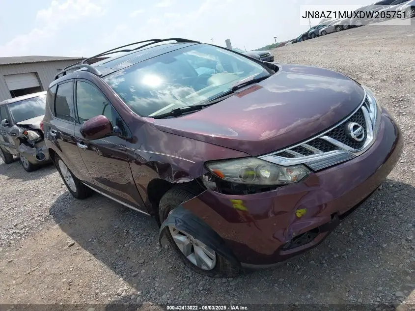 2013 Nissan Murano Sl VIN: JN8AZ1MUXDW205751 Lot: 42413022