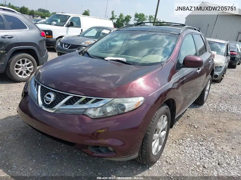 2013 Nissan Murano Sl VIN: JN8AZ1MUXDW205751 Lot: 42413022