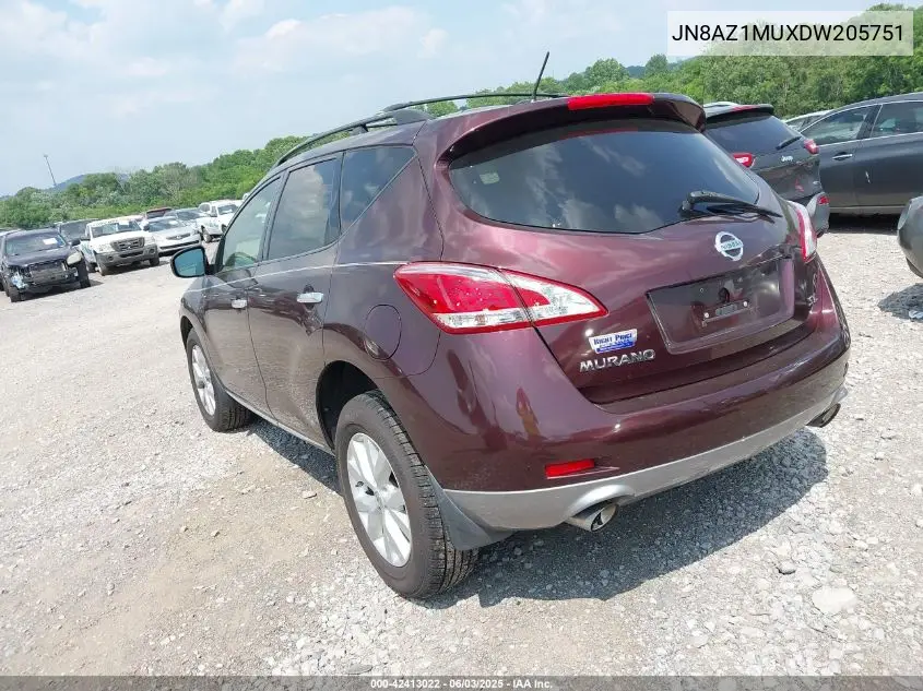 2013 Nissan Murano Sl VIN: JN8AZ1MUXDW205751 Lot: 42413022