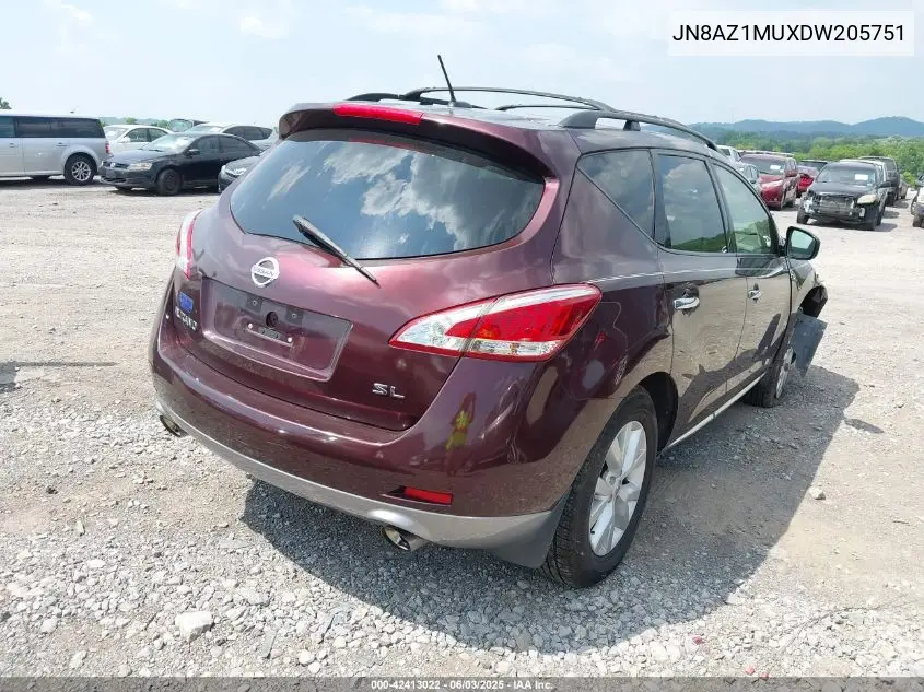 2013 Nissan Murano Sl VIN: JN8AZ1MUXDW205751 Lot: 42413022