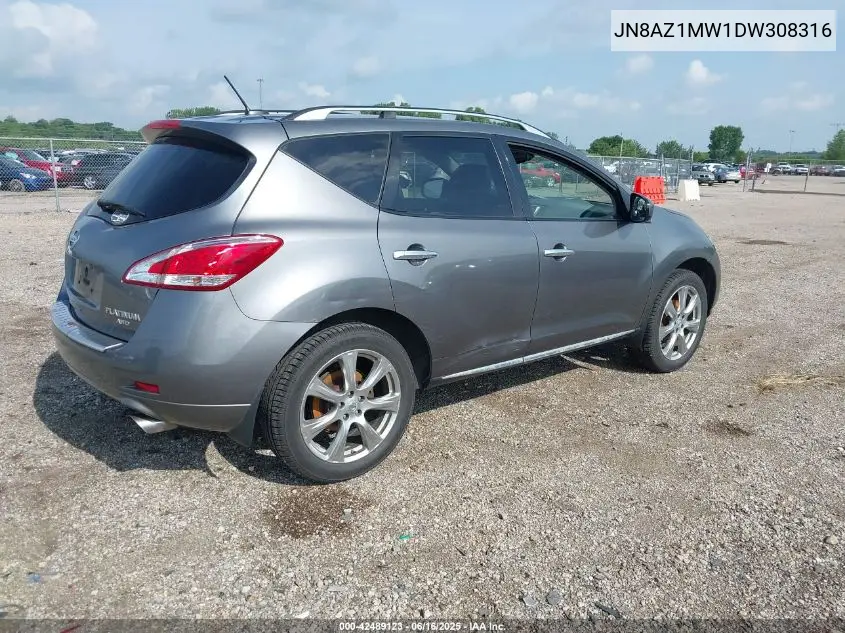 2013 Nissan Murano S/Sl/Le VIN: JN8AZ1MW1DW308316 Lot: 42489123