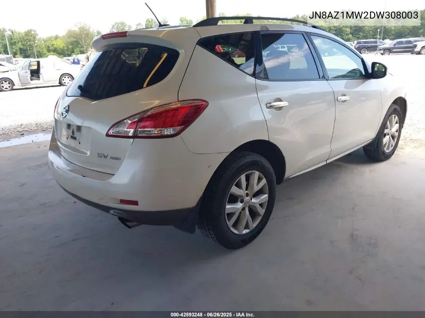 2013 Nissan Murano Sv VIN: JN8AZ1MW2DW308003 Lot: 42593248