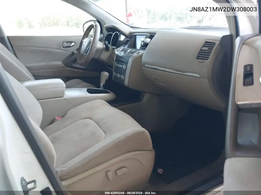 2013 Nissan Murano Sv VIN: JN8AZ1MW2DW308003 Lot: 42593248