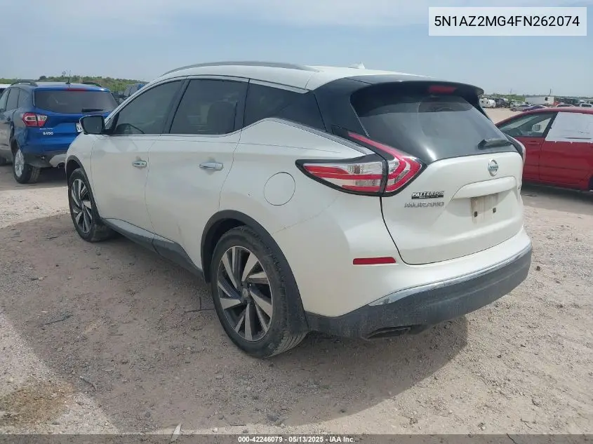 2015 Nissan Murano Platinum VIN: 5N1AZ2MG4FN262074 Lot: 42246079