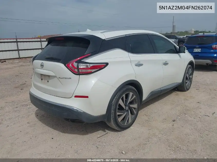 2015 Nissan Murano Platinum VIN: 5N1AZ2MG4FN262074 Lot: 42246079
