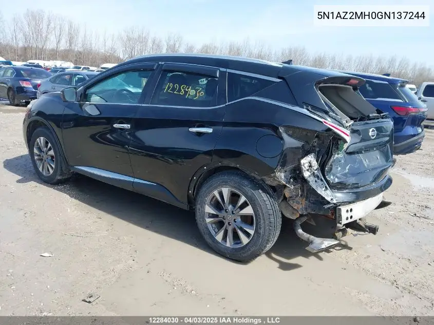 2016 Nissan Murano S/Sl/Sv/Platinum VIN: 5N1AZ2MH0GN137244 Lot: 12284030