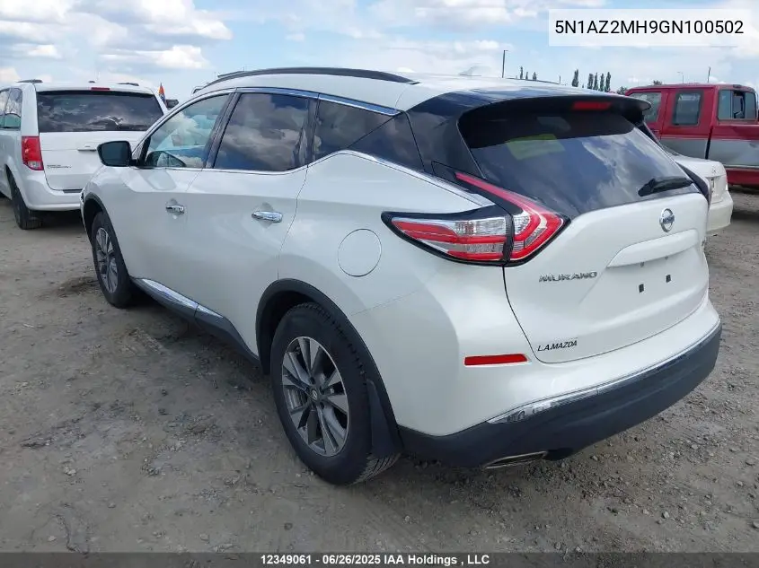 2016 Nissan Murano Platinum/Sl/Sv VIN: 5N1AZ2MH9GN100502 Lot: 12349061