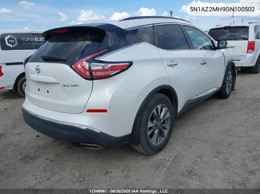 2016 Nissan Murano Platinum/Sl/Sv VIN: 5N1AZ2MH9GN100502 Lot: 12349061