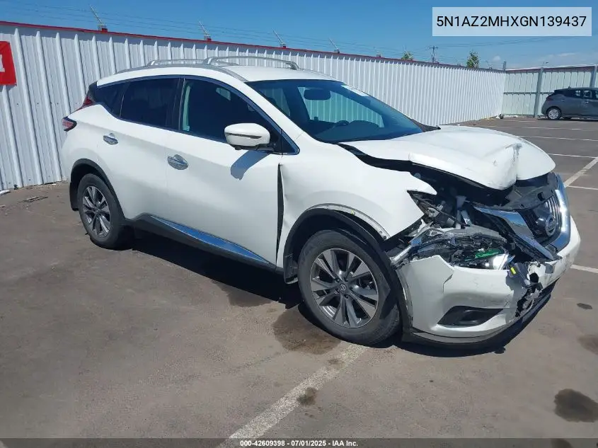 2016 Nissan Murano Sl VIN: 5N1AZ2MHXGN139437 Lot: 42609398